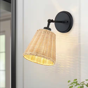 Handwoven Rattan Wall Lamp With <b>Pull</b> Chain Switch Boho Wicker Sconce For Bedroom Bedside Natural Bamboo Wall <b>Light</b> For Living - Product Image 6