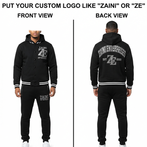 Mens Varsity Tracksuit 400 GSM Cotton Polyester Fleece Pink Cream Contrast Sleeves Custom <b>Embroidery</b> Chenille Print Logo - Product Image 1