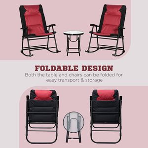 Set di Mobili da Esterno Stile Bistrot in 3 Pezzi: Tavolino in Vetro e 2 Sedie a Dondolo Pieghevoli Imbottite per Veranda e Campeggio - Product Image 6