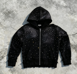 เสื้อฮู้ดดี้ผู้ชายลายดาวคริสตัลแบบกำหนดเอง, เสื้อฮู้ดดี้ลายดาวประดับเพชรแบบฟอกสี, เสื้อโค้ทฮู้ดดี้หนา - Product Image 5