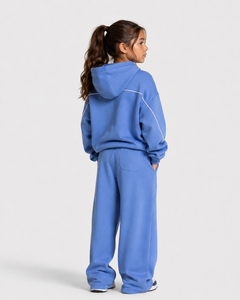 Pantalon de jogging décontracté surdimensionné pour fille, personnalisé, bleu azur avec ligne contrastante, en molleton premium, pour enfants, OEM - Product Image 4
