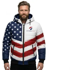 Chaqueta Acolchada con Capucha para Hombre Storm Fit, Estampado de Bandera Americana, Cortavientos, Informal de Invierno, Cierre de Cremallera, 100% Poliéster - Product Image 2