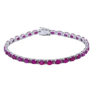 Natural Ruby Gemstone & Real Diamond Tennis <b>Bracelet</b> Solid 925 Sterling Silver Handmade Jewelry for Women Gift Party Occasions - Product Image 1