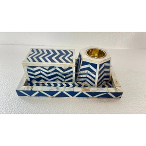Ensemble de Bukhoor élégant avec incrustation de nacre géométrique, plateau rectangulaire en résine, boîte de rangement et brûleur à encens - Product Image 5