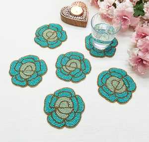 ALI FASHION ART Handmade Beaded Flower Coaster 1 Luxury Style Reusable Eco-Friendly Portable Washable <b>Bar</b> <b>Mats</b> White Gold Mosaic - Product Image 4