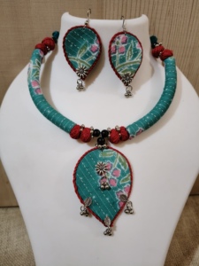 Handmade Women's Fabric <b>Necklace</b> Set Earrings Ethnic Boho Wedding Jewelry Traditional Printed Design Lightweight <b>Statement</b> - Product Image 2