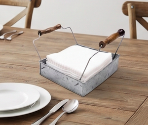 Galvanized Stainless Steel Classic Napkin Box Stylish Wood Handle For Premium Quality Tabletop Napkin Holder Storage - Product Image 4