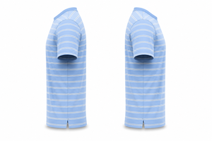 Men's Light Blue Striped O Neck Short Sleeve T-Shirt Regular Fit Casual 100% Cotton Knitted Breathable Front <b>Logo</b> Design - Product Image 4