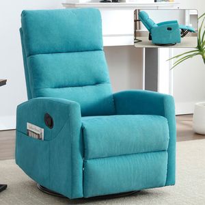 Poltrona Reclinabile Manuale in Tessuto Blu con Funzione Dondolo e Girevole per Soggiorno - Product Image 1