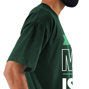 T-shirt vert foncé oversize pour homme en coton épais, uni, sans motif, à manches courtes, style streetwear, coupe ample, haute qualité - Product Image 6
