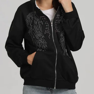 En stock: Sudadera con capucha brillante de diamantes de imitación para mujer, 100% algodón, 350 GSM, lista para enviar, pedido al por mayor. - Product Image 6