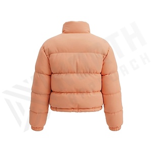 <b>Peach</b> Quilted Jacket Full Sleeve Stand Collar Zipper Closure Windproof Winter Short Length Women's Down Coat - Product Image 2