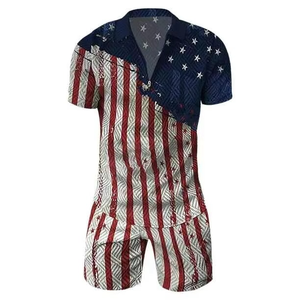 ชุดเซ็ตฤดูร้อนผู้ชาย 2 ชิ้น เสื้อโปโลผ้าระบายอากาศสีพื้น กางเกงขาสั้น แขนสั้น ลายทาง ปกเสื้อแบบลำลอง สไตล์เรโทร เสื้อยืดถักทรงหลวม - Product Image 4