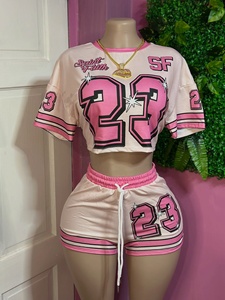 Conjunto Deportivo de 2 Piezas para Mujer de Primera Calidad, Camiseta Corta con Estampado Gráfico y Pantalones Cortos con Cordón, Estilo Casual Y2K - Product Image 3