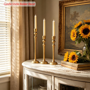 Candelabro Decorativo de Mesa, Candelabro Cónico Dorado Antiguo, Candelabro Dorado Vintage, Candelabro Decorativo de Metal - Product Image 6