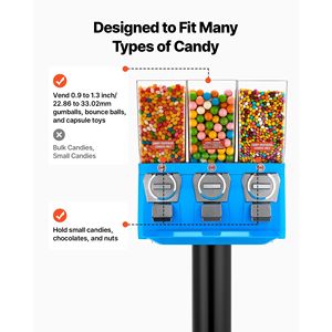 Máquina Expendedora de Dulces de Triple Compartimento con Soporte, Dispensador de Chicles Integrado para Venta de Dulces - Product Image 3