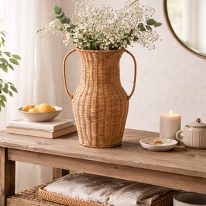 Rustic Rattan Jar Urn Vases with Handles Woven Vintage <b>Floor</b>/Tabletop Vase for Flowers Wedding Anniversary Home <b>Accessory</b> Gift - Product Image 3