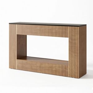 Consolle Moderna Rustica in Teak con Piano in Marmo, Tavolo Lungo Elegante per Soggiorno, Ingresso, Magazzino, Appartamento, Hotel, Stoccaggio - Product Image 2