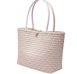 Bolso y cartera hechos a mano con estampado rosa beige, elegante bolso de hombro tejido para mujer, ideal para la playa en verano. - Product Image 2