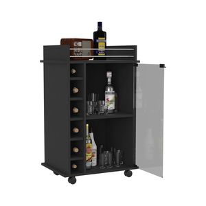 Carrello Bar a Due Ripiani Baltimore, Finitura Nero Wengue con Porta in Vetro, Sei Scomparti per Vino, per Set di Servizio Bevande - Product Image 4