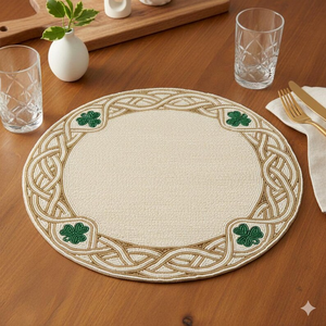 Manteles individuales con diseño de trébol verde y crema, hechos a mano con cuentas, decoración artesanal para mesa, por Blossom Craft India - Product Image 2