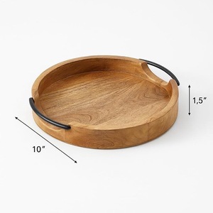Premium Round Wooden <b>Tray</b> with Handles – Rustic Solid Wood Serving <b>Tray</b> for Coffee, Tea & Snacks - Product Image 3