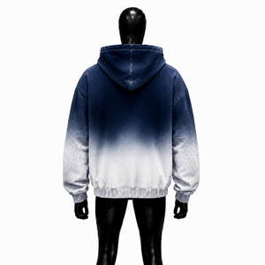 Sudadera con capucha y cremallera completa, estilo vintage, unisex, premium, con degradado azul marino y blanco, estilo urbano oversize. - Product Image 2