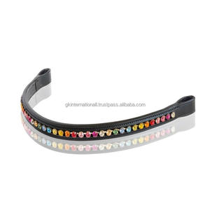 Cadena de Diamantes de Cristal Arcoíris de Una Sola Hilera Hecha a Medida, Incrustada en Cuero Inglés Negro para Caballo, en Tamaños Completo y Cob - Product Image 1
