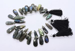 16 perles de labradorite naturelle facettées en forme de poire, labradorite bleue chatoyante, perles de pierres précieuses en forme de poire pour la fabrication de bijoux, vente en gros - Product Image 2