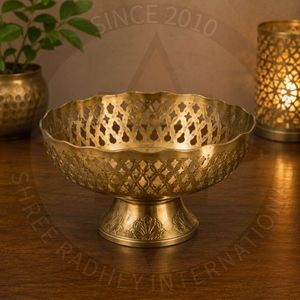 <b>Rustic</b> Metal Engraved Bowl Artistic Handmade Decorative Centerpiece Tray - Product Image 4