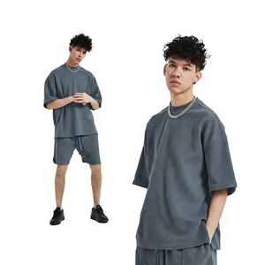 Men's Oversized Solid Color Short Sleeve Knitted T-<b>Shirt</b> O-Neck Casual Breathable Style - Product Image 2