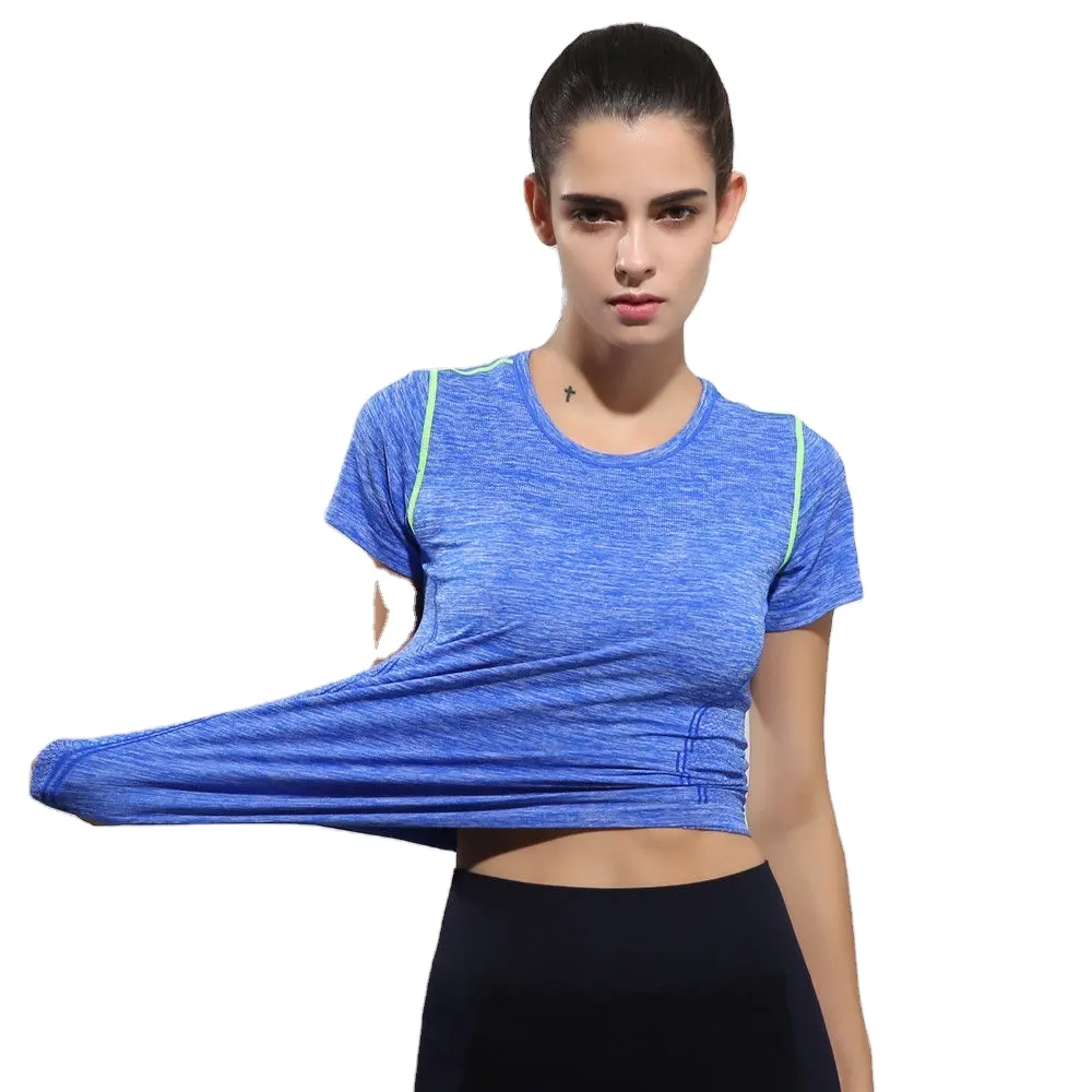 도매 체육관 셔츠 낮은 가격 사용자 정의 로고 인쇄 100% 코튼 컬러 블루 o 넥 짧은 소매 여성 체육관 셔츠