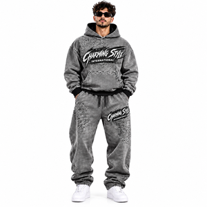 Custom Pattern Boxy <b>Thermal</b> Streetwear Hoodie Rhinestone Acid Wash Unisex Vintage Zip Track Suit 100% Cotton High Quality Set - Product Image 1