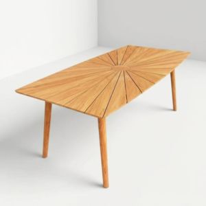 Mesa de comedor de teca para exteriores, estilo moderno de mediados de siglo, con superficie Sunburst, impermeable, para patio, villa, hotel, resort, venta al por mayor directa de fábrica - Product Image 1