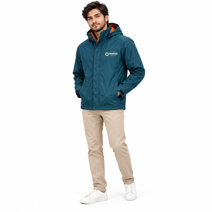 Veste coupe-vent à capuche pour homme, légère, tissée, pour l'extérieur, avec fermeture éclair, impression de logo personnalisée, broderie, poches latérales, poignets ajustables - Product Image 1