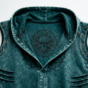 Débardeur à capuche personnalisé pour homme, style streetwear décontracté, imprimé graphique gothique, effet vieilli, pour l'été et les activités de plein air - Product Image 4