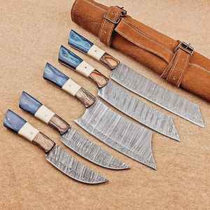 Ensemble de couteaux de chef professionnels de haute qualité en acier Damas, 5 pièces, fabriqués à la main, manche en bois, vente chaude, directement de l'usine - Product Image 5