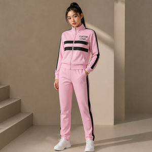 Conjunto Deportivo Personalizado con Logotipo, Conjunto de Dos Piezas, Traje Deportivo Informal para Mujer con Franja Negra 2026 - Product Image 1