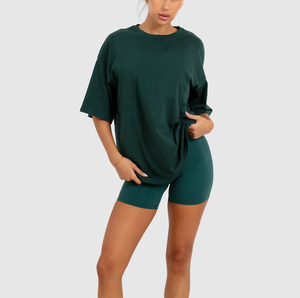 T-shirt ample à col rond et manches courtes pour femme, couleur unie, en coton tricoté, décontracté, à porter toute l'année - Product Image 4