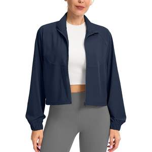 <b>Women's</b> Lightweight UPF 50+ Long Sleeve Athletic Workout Jacket Zip Cropped Sun Protection <b>Top</b> for Hiking Outdoor Activities - Product Image 4
