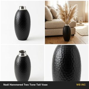 Handmade Aluminum Tall Vase 14 cm <b>Matte</b> Black Raw Rim Bright Rim Collar Nadi Hammered Two Tone Home Decor Hotel - Product Image 5