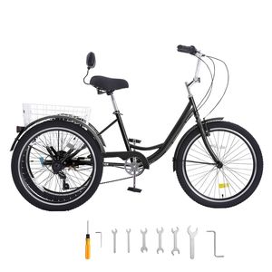 Triciclo para Adultos de 7 Velocidades, Bicicleta de 24 Pulgadas con Tres Ruedas, con Canasta Ajustable de Acero al Carbono - Product Image 1