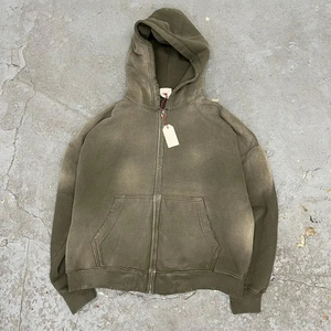 Sweat à capuche décontracté unisexe OEM en coton 100% tricoté, brodé, délavé à l'acide, respirant, coupe oversize, style streetwear vintage, faible MOQ, vente en gros - Product Image 6