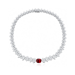 Modern Diamond Pendant <b>Necklace</b> 925 Silver Diamond <b>Necklace</b> With Marquise Cut Diamonds Cushion <b>Ruby</b> Center Stone - Product Image 2