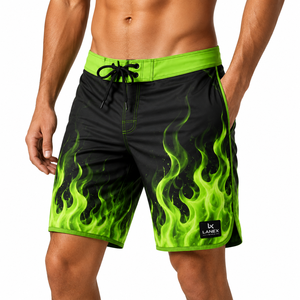 Shorts de bain pour hommes vert flamme à séchage rapide, personnalisables par sublimation, en polyester athlétique, taille mi-haute avec cordon de serrage, pour l'été - Product Image 1