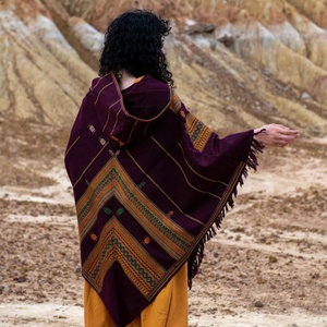 Tribal Pattern Hooded <b>Poncho</b> Ceremony Shawl Ethnic Boho Festival Wear Warm Winter Cloak Stylish Inspired Wrap for Women and Men - Product Image 3
