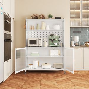 Tall Storage <b>Kitchen</b> Pantry Cabinet with Glass Doors & Adjustable <b>Shelves</b> <b>for</b> <b>Kitchen</b> & Living Room - Product Image 3