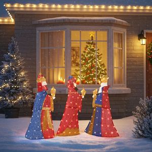 Juego de 3 Reyes Reyes Iluminados con Regalos, Decoraciones Navideñas Preiluminadas en 2D, 80 Luces LED Blancas Cálidas para Navidad - Product Image 5