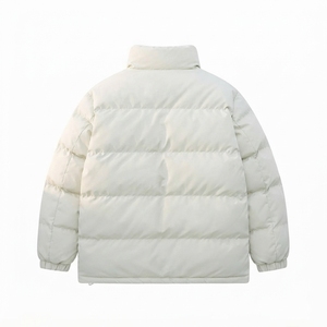Unisex Winter Puffer <b>Jacket</b> Stand Collar <b>Thick</b> <b>Fleece</b> Lining Zipper Closure Casual Loose Fit Warm Outerwear - Product Image 3