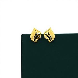 Luxury 22K Solid Gold <b>Stud</b> Earrings for Women Handcrafted Flame Leaf Design Real Yellow Gold Fine Jewelry Wedding Bridal Gift - Product Image 1
